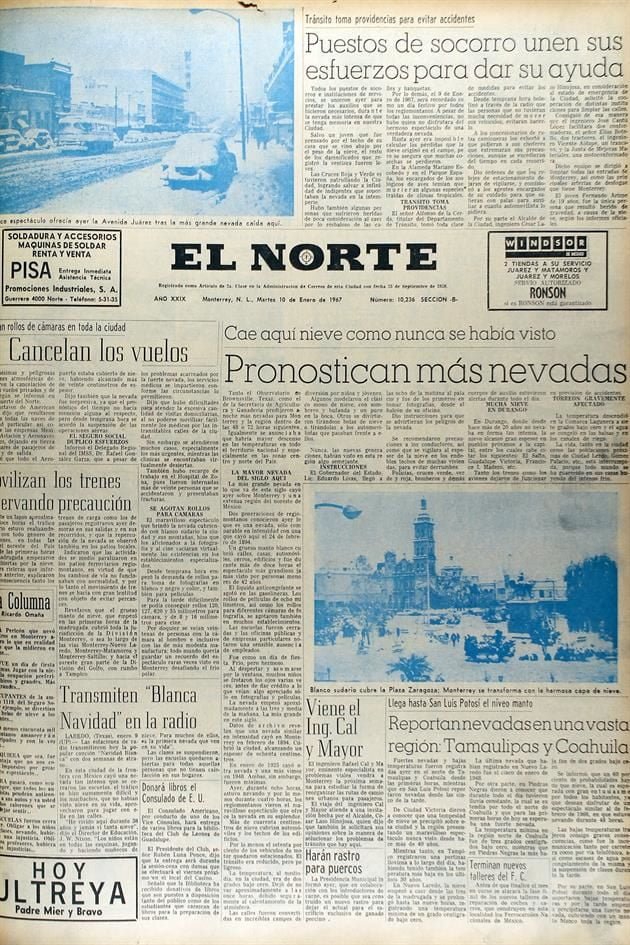 Periódico en el que se informa sobre la nevada del 10 enero 1967