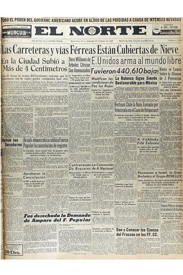 Periódico en el que se informa de la nevada del 30 enero 1949