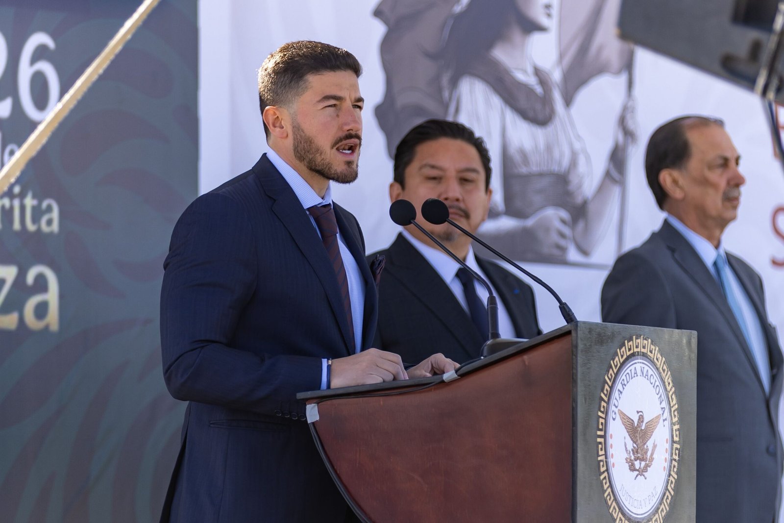 El gobernador Samuel García agradece el apoyo federal durante la presentación del nuevo coordinador de la Guardia Nacional.