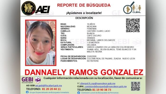 Activan ficha de búsqueda para encontrar a la adolescente desaparecida en la colonia Real de Palmas, Zuazua.