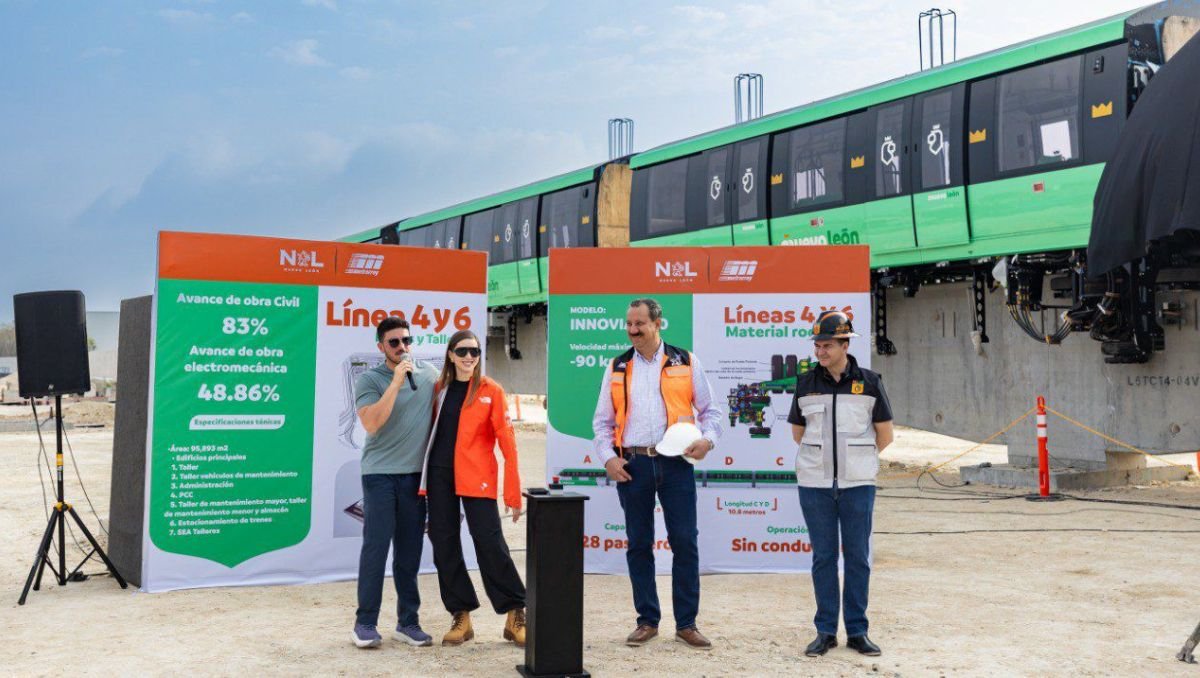 El Gobernador Samuel García y Mariana Rodríguez supervisan la instalación del primer monorriel que conectará las Líneas 4 y 6 del Metro.