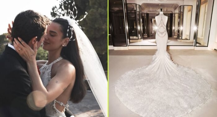 La cantante Dua Lipa lució un vestido de novia único de Chanel en su boda en Sicilia, marcado por su elegancia.