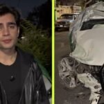 El influencer Aaron Mercury muestra los daños en su camioneta BMW ocasionados por un accidente en la carretera.